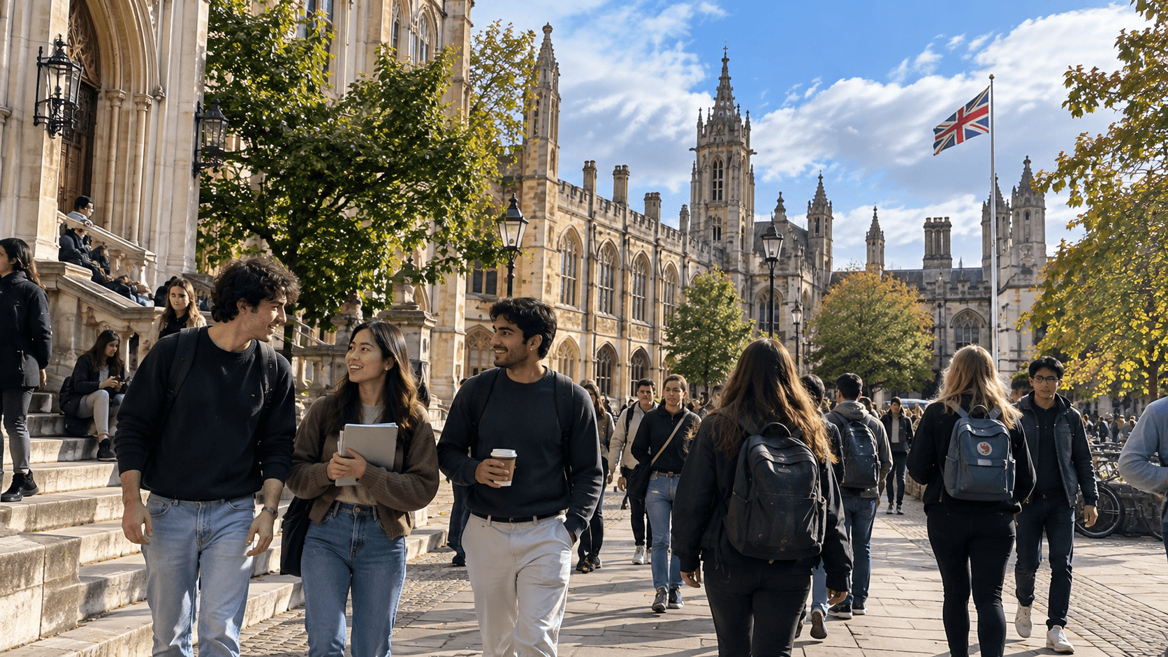 Students on a UK university campus